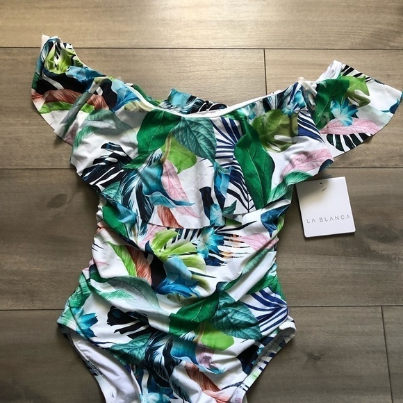 La Blanca Floral Off Shoulder One Piece Swimsuit 6 - Picture 4 of 16